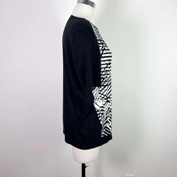 Nordstrom Blouse Top Womens Large Silk Cashmere Sweater Short Sleeve Black White - Picture 7 of 10